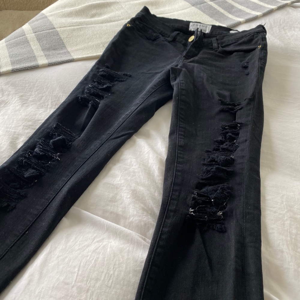 FRAME BLACK RIPPED SKINNY JEANS